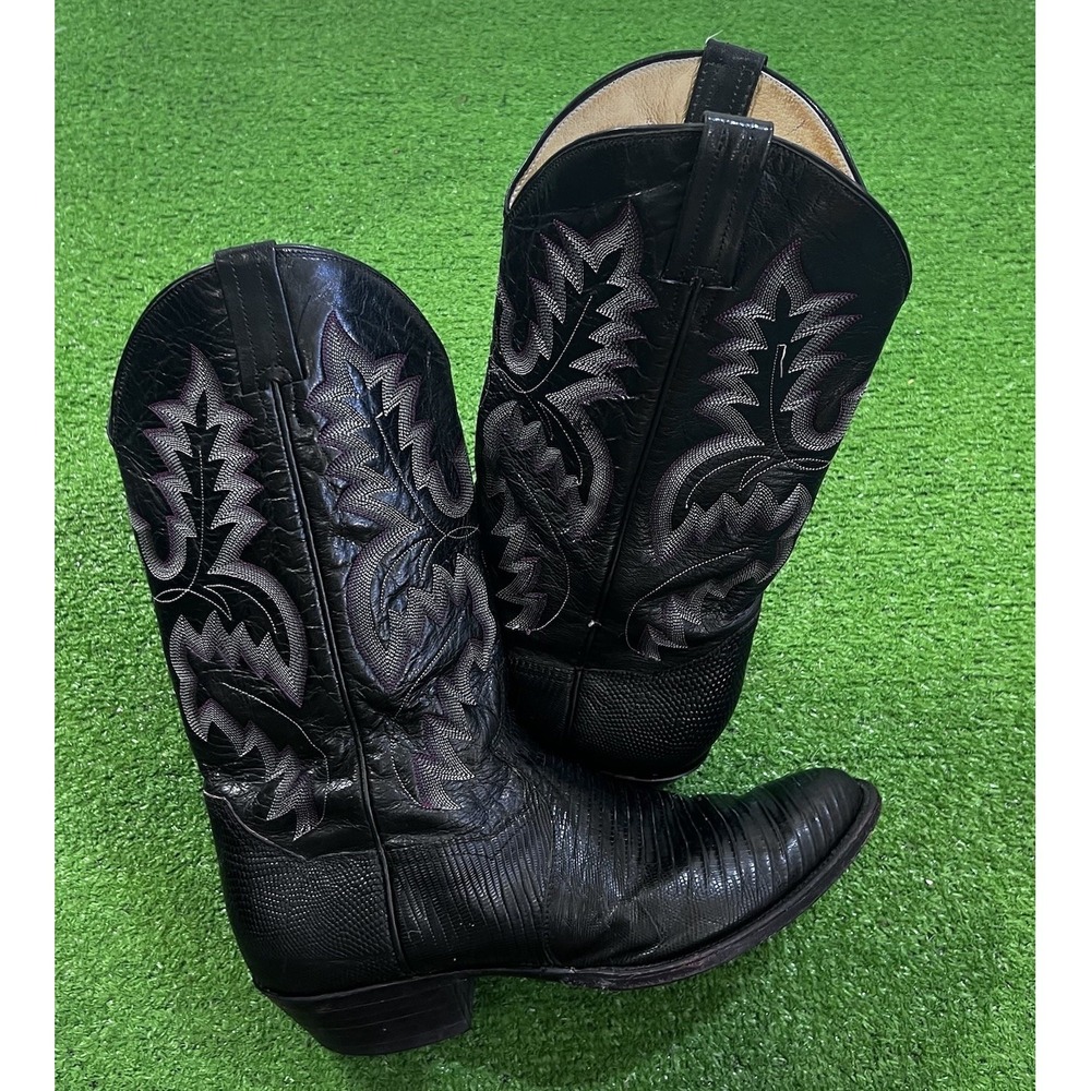 Vintage Panhandle Slim Exotic Leather Boots 10.5‎ E Black Teju Lizard Skin 90s